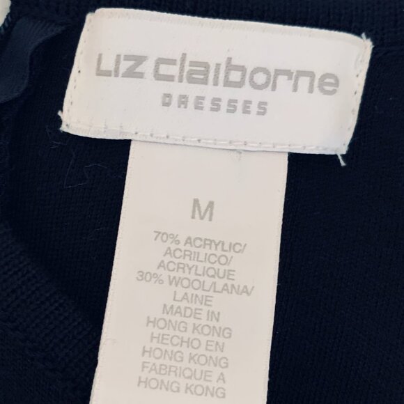 LIZ CLAYBORNE Fine Knit Black Sheath Sweater Dress Long Sleeves LBD Sz M - Picture 4 of 12